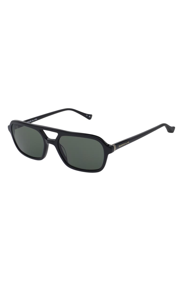 Florence by Mills 54mm Navigator Sunglasses, Alternate, color, Gloss Black