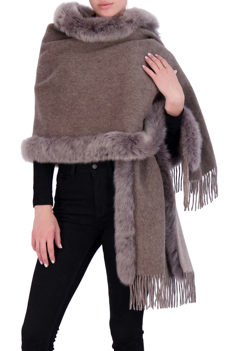 GORSKI Select Double Face Wool/Cashmere Stole With Trim, Alternate, color, Mocha/Taupe