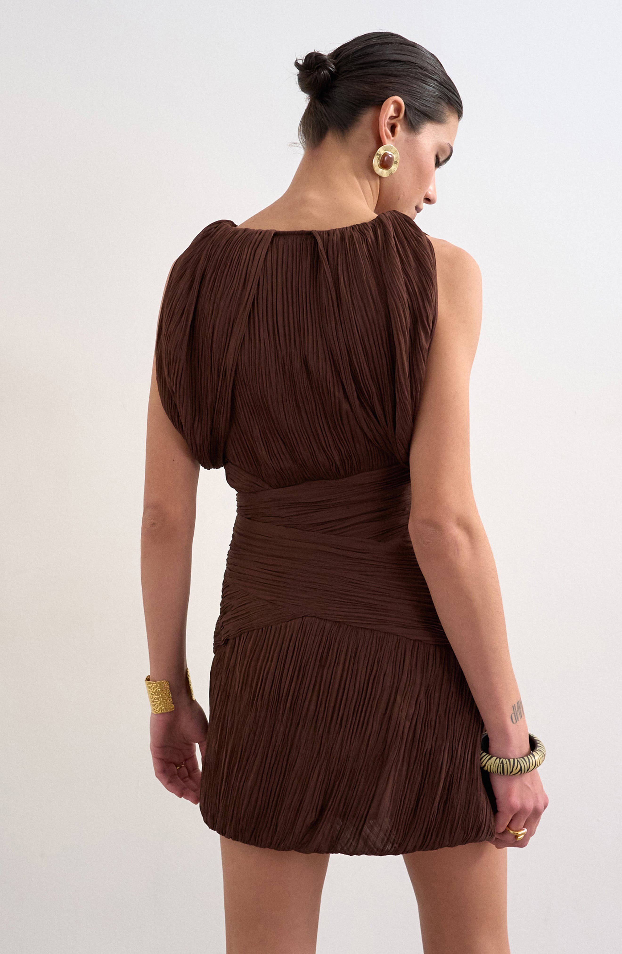 Drape Shoulders Pleated Minidress - image 4