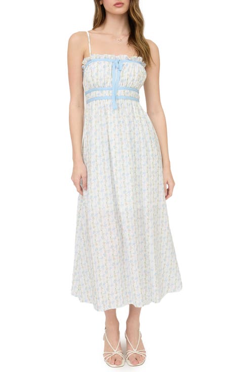 Bow and Flower Stripe Midi Dress