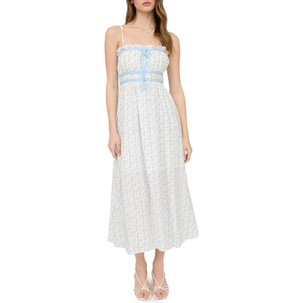 BLU PEPPER BLU PEPPER BOW AND FLOWER STRIPE MIDI DRESS