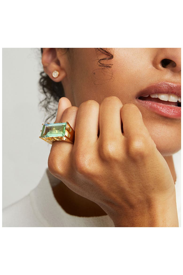 Baguette-Cut Prasiolite Castle Ring, Alternate, color, GREEN AMETHYST/ GOLD