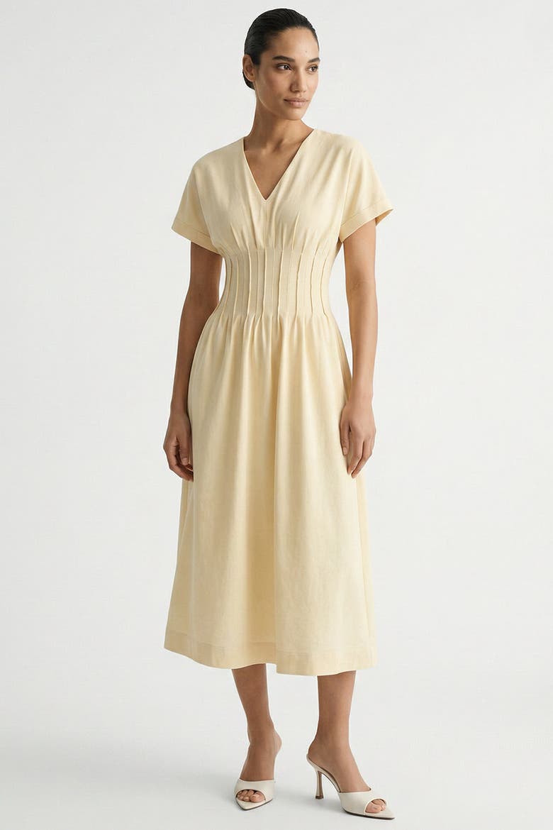Amaud Short Sleeve V Neck Midi Dress, Alternate, color, Cream
