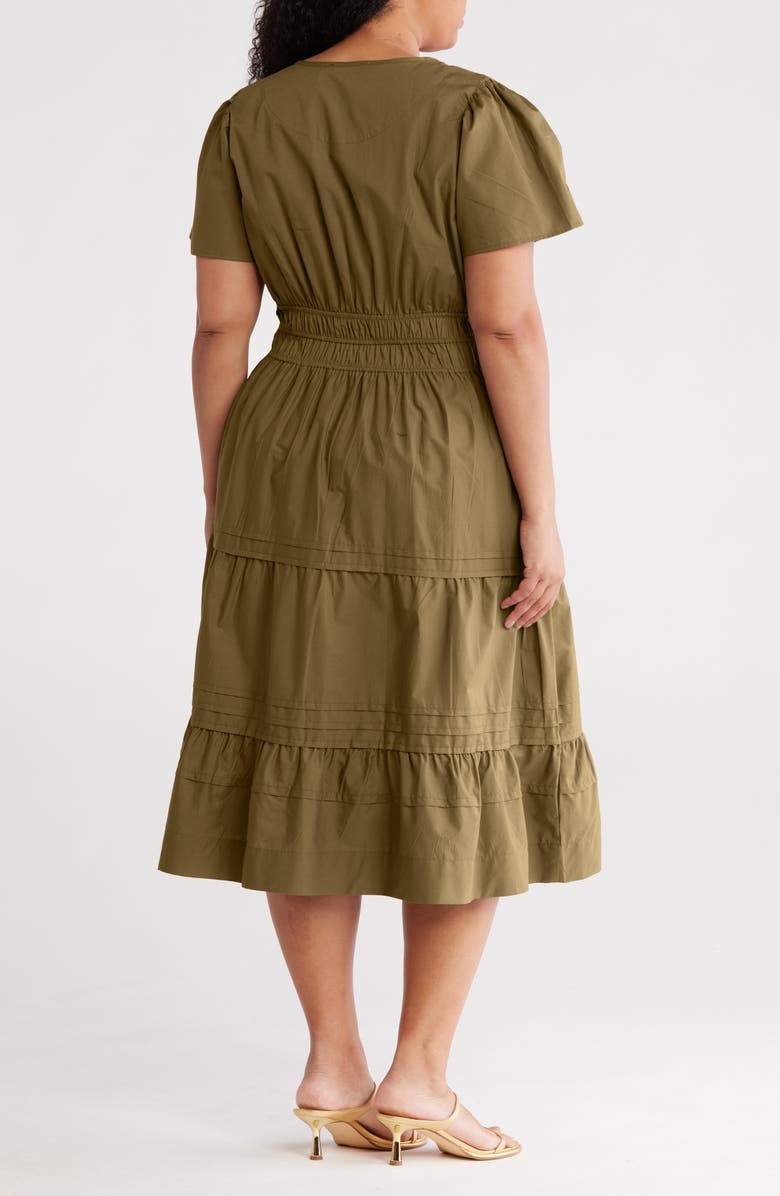 T Tahari Puff Sleeve Tiered Dress, Alternate, color, Frosty Olive