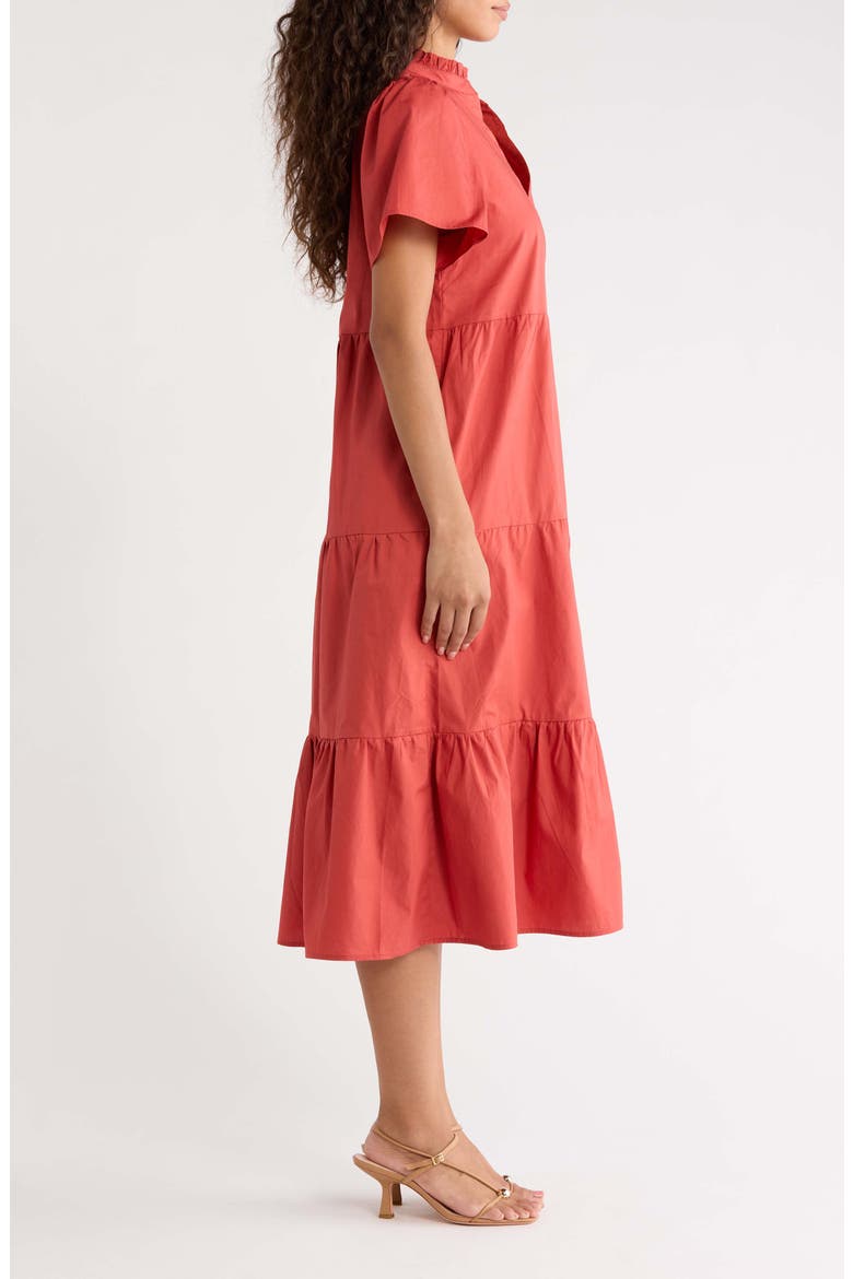 Amayah Puff Shoulder Tiered Cotton Dress, Alternate, color, BRICK