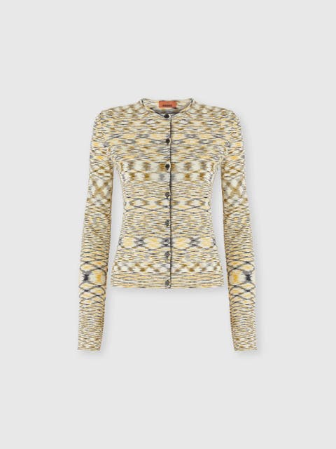 Short Crew Neck Cardigan In Smooth Flame Knit