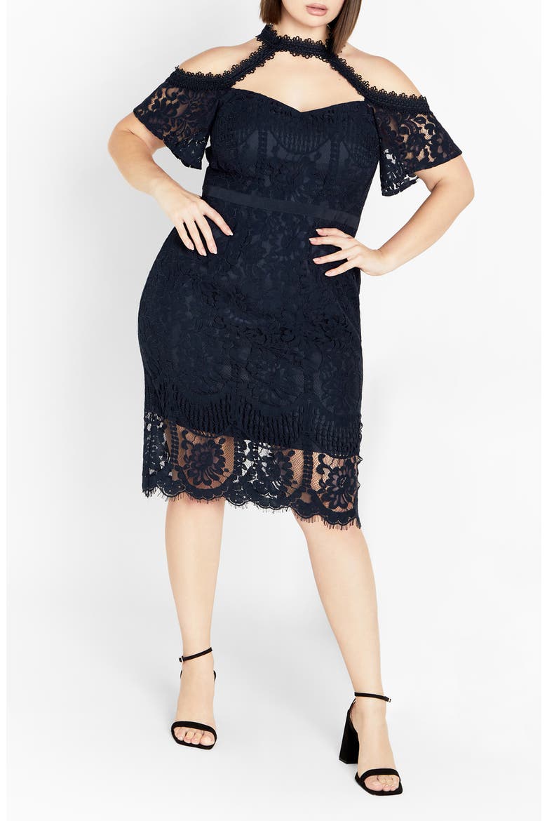 Pippa Cutout Lace Overlay Cocktail Midi Dress, Main, color, NAVY
