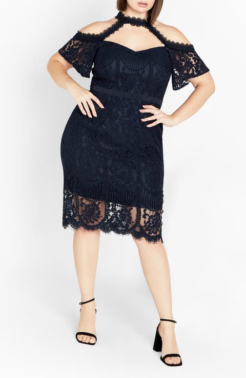 Pippa Cutout Lace Overlay Cocktail Midi Dress (Plus)