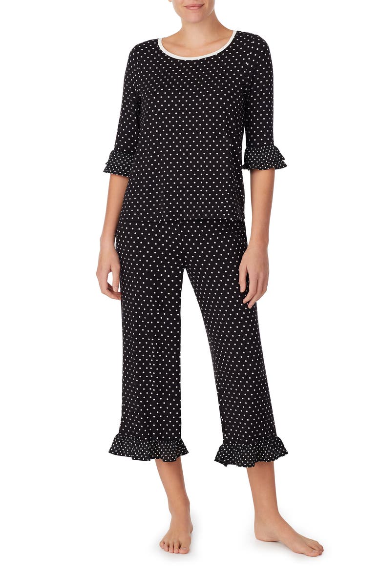 polka dot jersey crop pajamas, Main, color, BLACK IVORY DOT