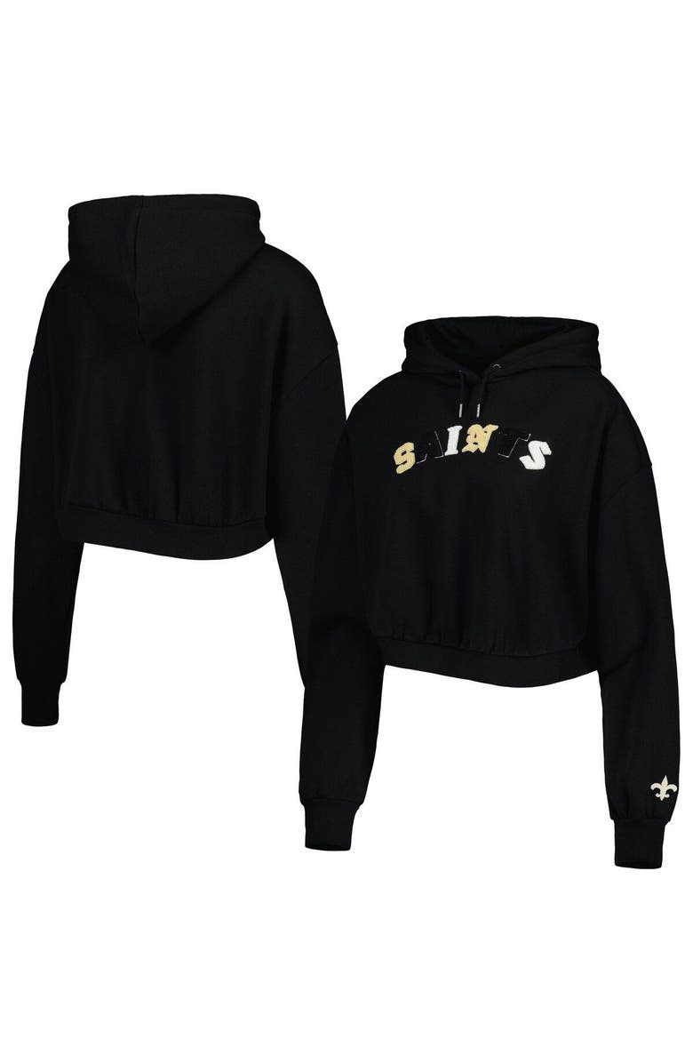 THE WILD COLLECTIVE Women's The Wild Collective Black New Orleans Saints Cropped Pullover Hoodie, Alternate, color, 