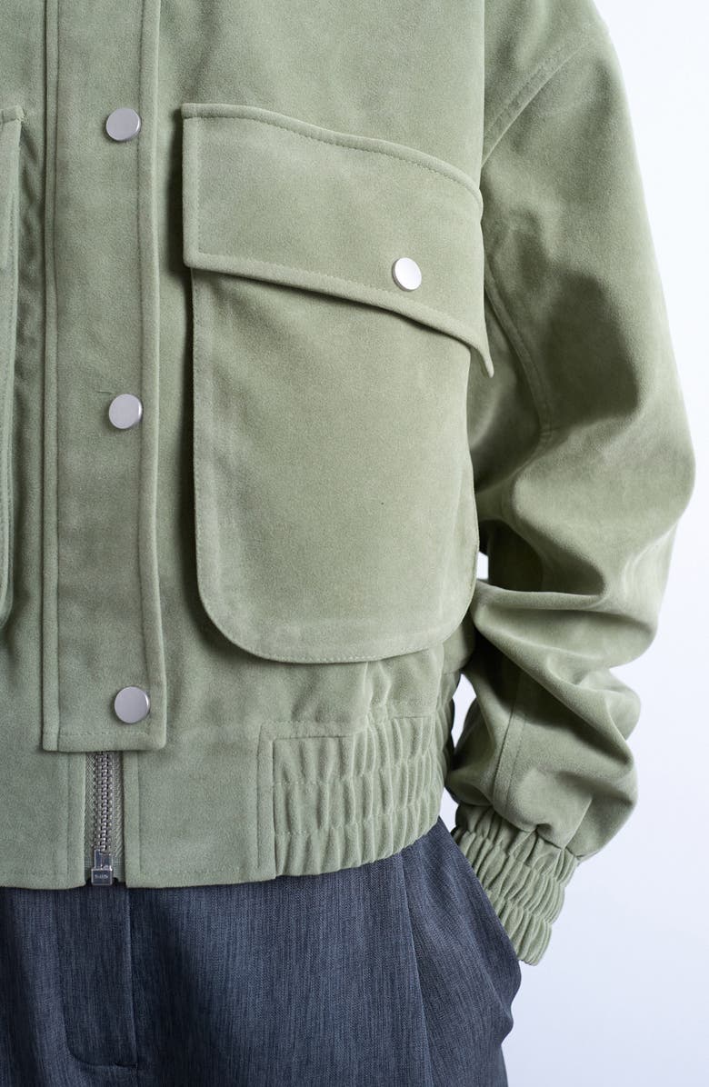 Topshop Crop Bomber Jacket, Alternate, color, Sage