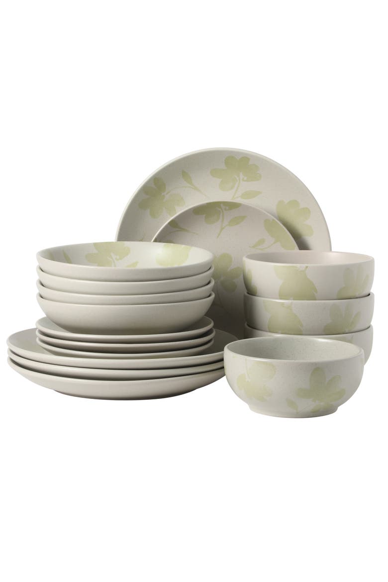 Admiral Hall 16-Piece Floral Stoneware Dinnerware Set, Main, color, Green