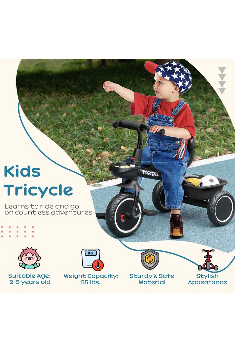 Toddler Tricycle with Adjustable Seat, Storage Baskets​, Alternate, color, Black