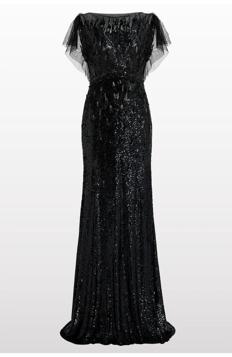 Jenny Packham Bonnie Sequin-Embellished Tulle Dress, Main, color, Liquorice