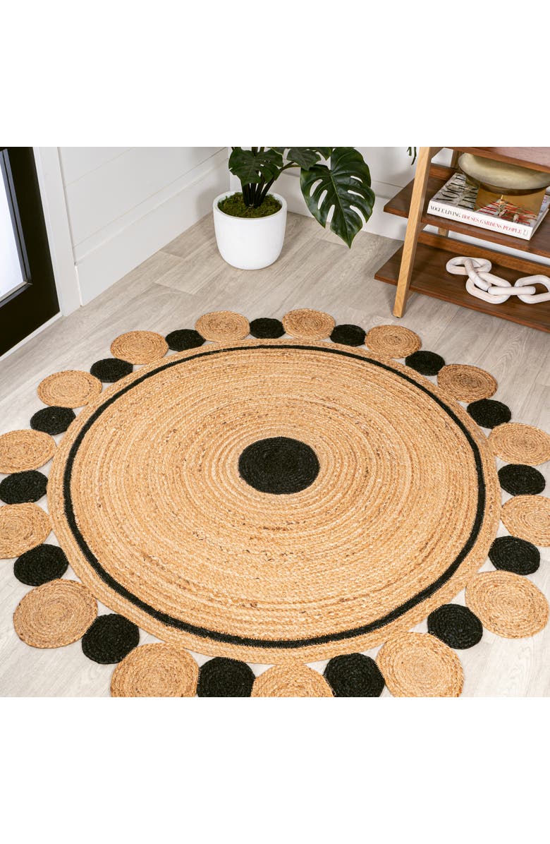 JONATHAN Y Aurora Two-Tone Jute Hippy Circle Medallion Round Area Rug, Alternate, color, Black/Natural
