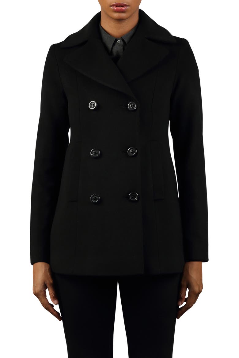 Double-Breasted Wool Peacoat, Main, color, BLACK