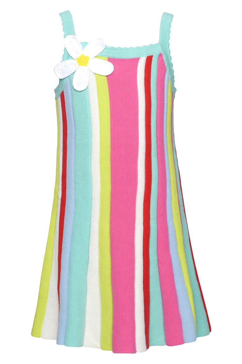 Kids' Vertical Stripe Fit Dress, Main, color, TEAL MULTI