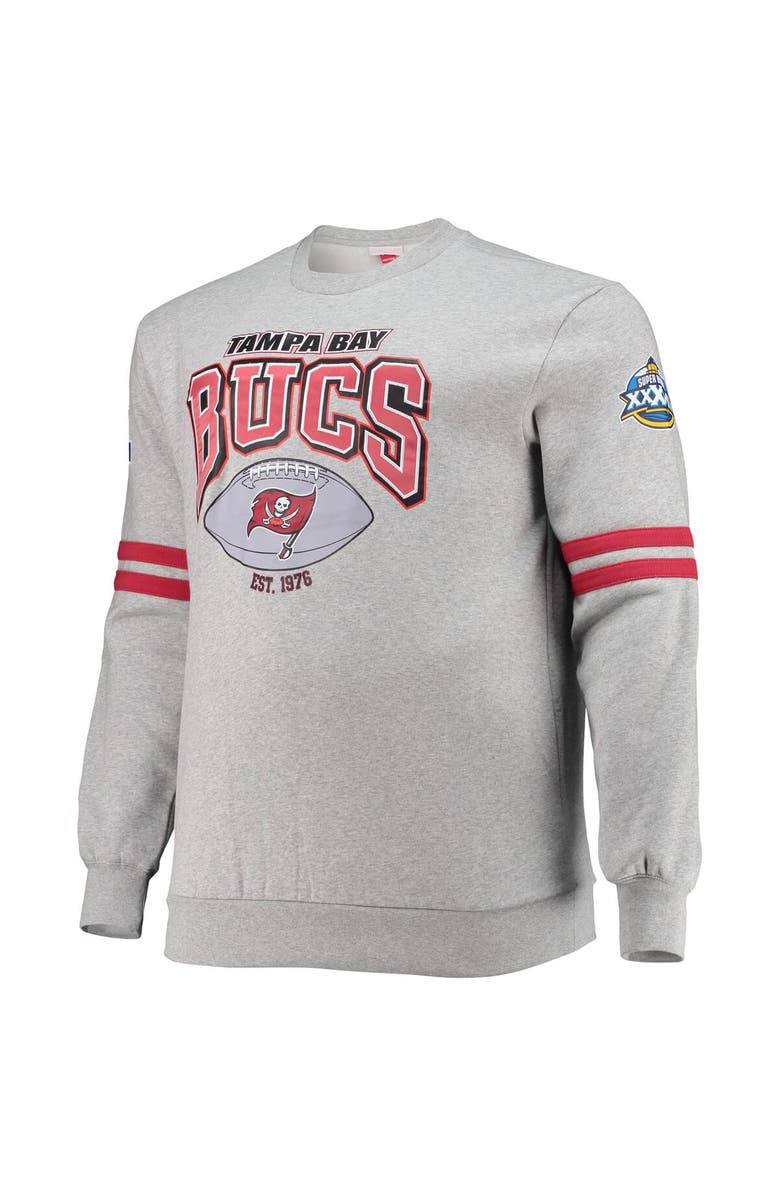 Mitchell & Ness Men's Mitchell & Ness Heathered Gray Tampa Bay Buccaneers Big & Tall Allover Print Pullover Sweatshirt, Alternate, color, 