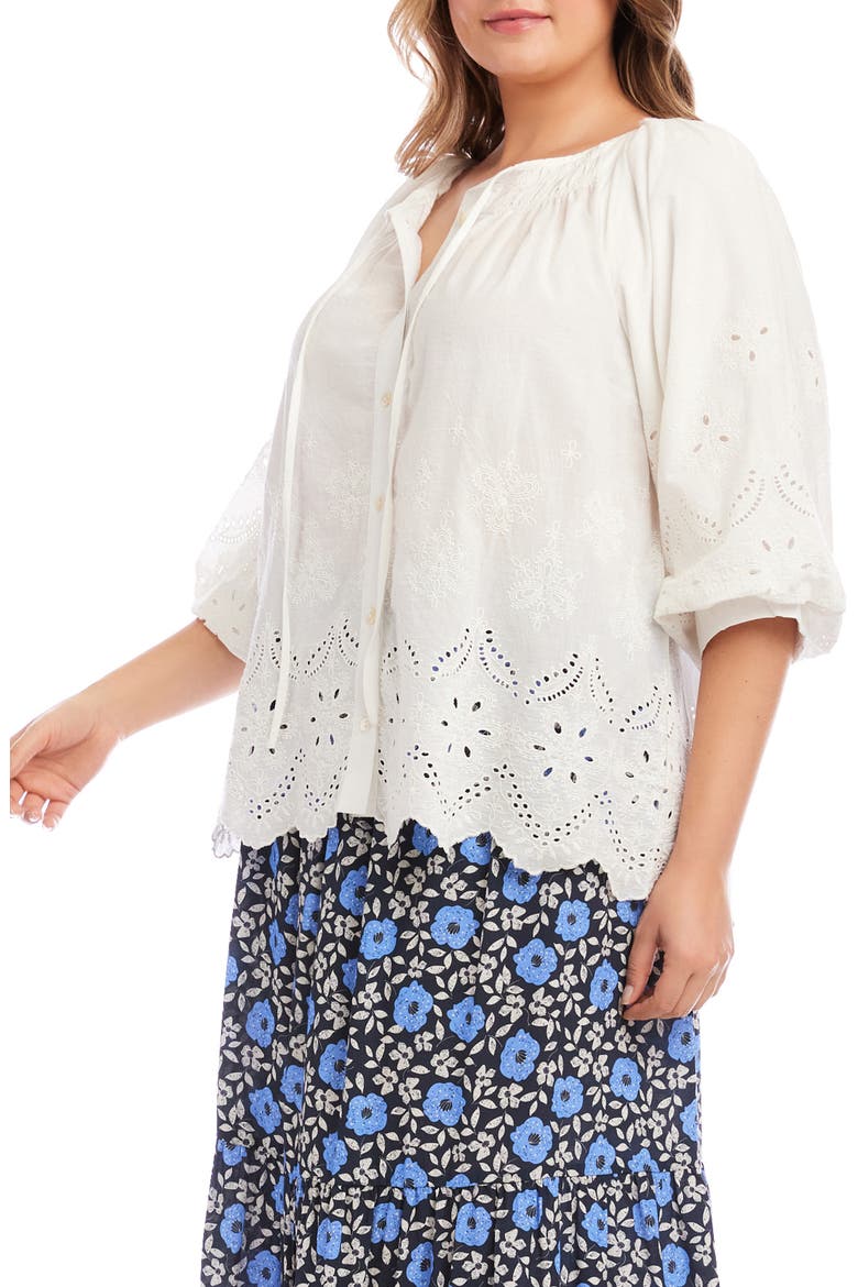 Eyelet Embroidered Cotton Button-Up Top, Alternate, color, WHITE