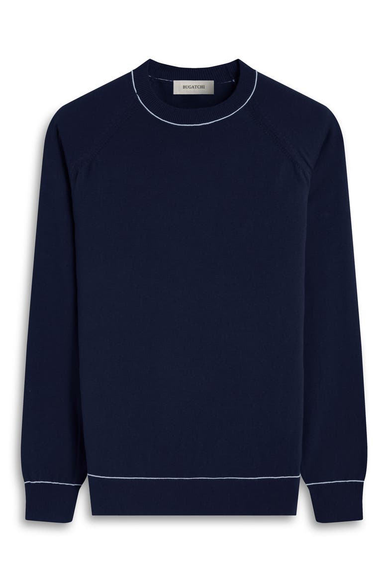 Tipped Cotton Blend Crewneck Sweater, Alternate, color, NAVY