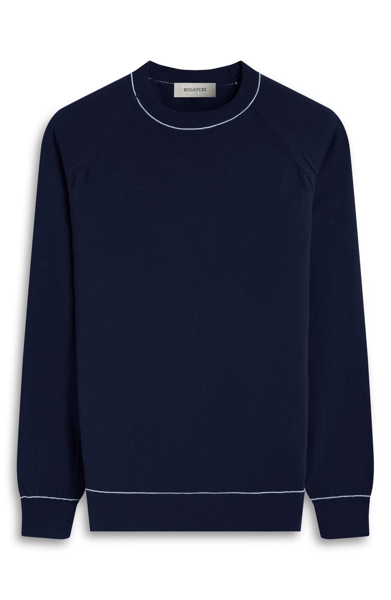 Bugatchi Tipped Cotton Blend Crewneck Sweater, Alternate, color, Navy