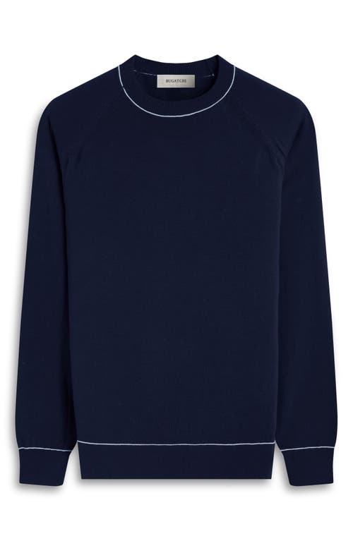 Bugatchi Tipped Cotton Blend Crewneck Sweater In Blue