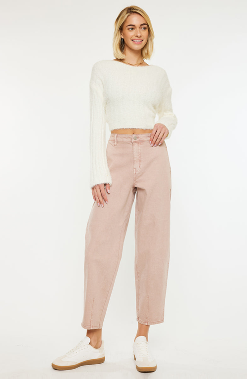 Kancan Mar High Rise Slim Barrel Jeans In Dusty Pink