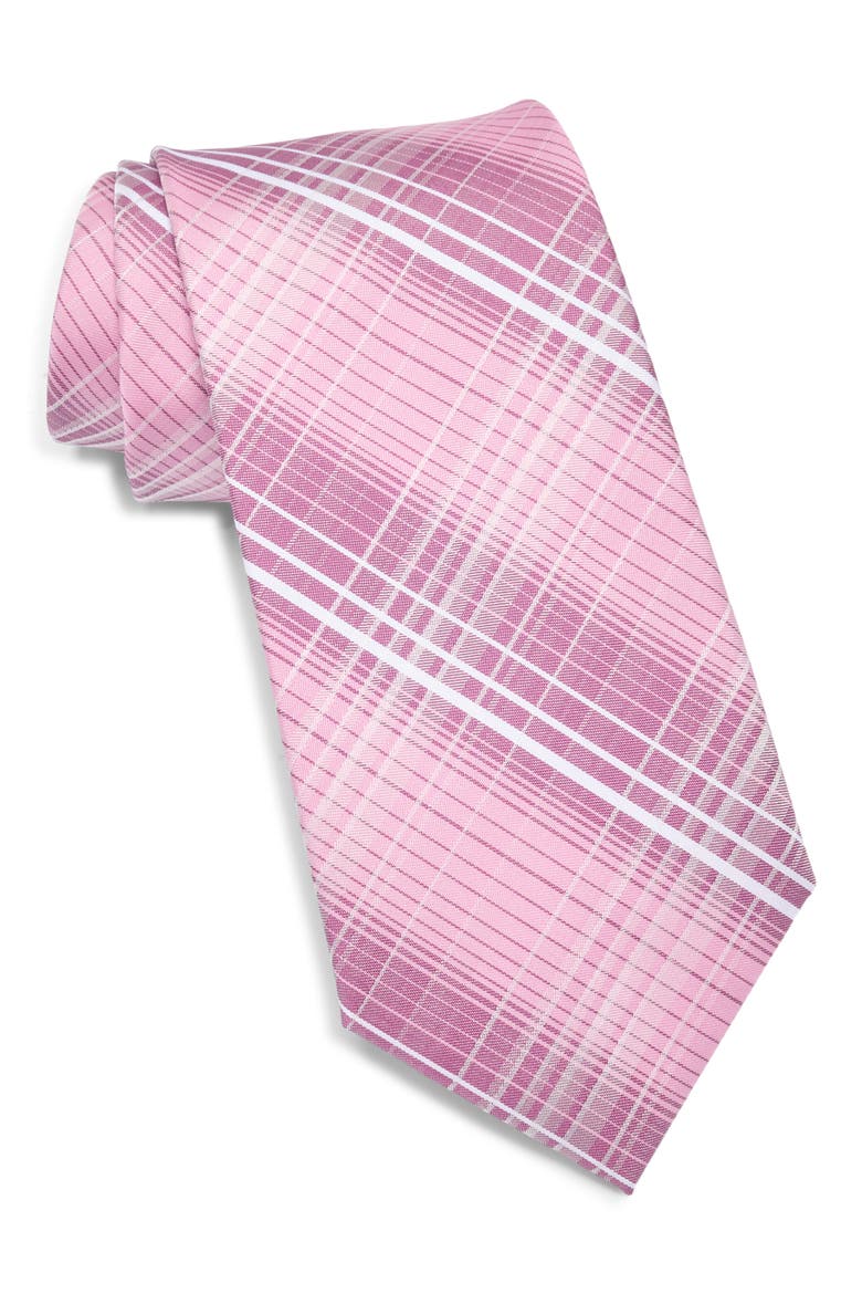 Nelson Plaid Tie, Main, color, PINK