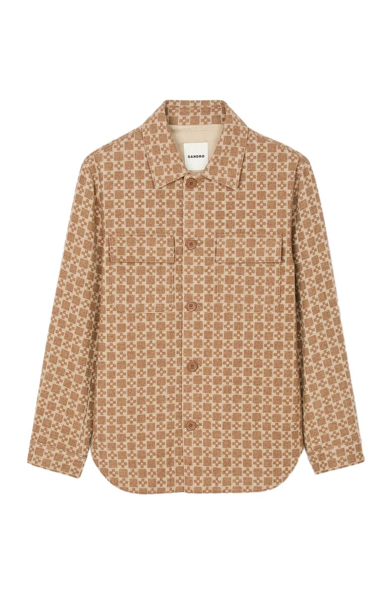 SANDRO Square Cross jacquard overshirt, Alternate, color, Camel