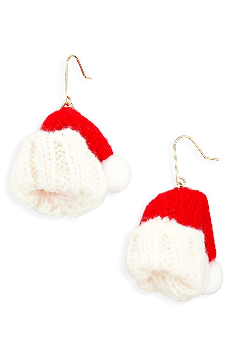 Leith Knit Santa Hat Drop Earrings, Main, color, Red Multi- Gold