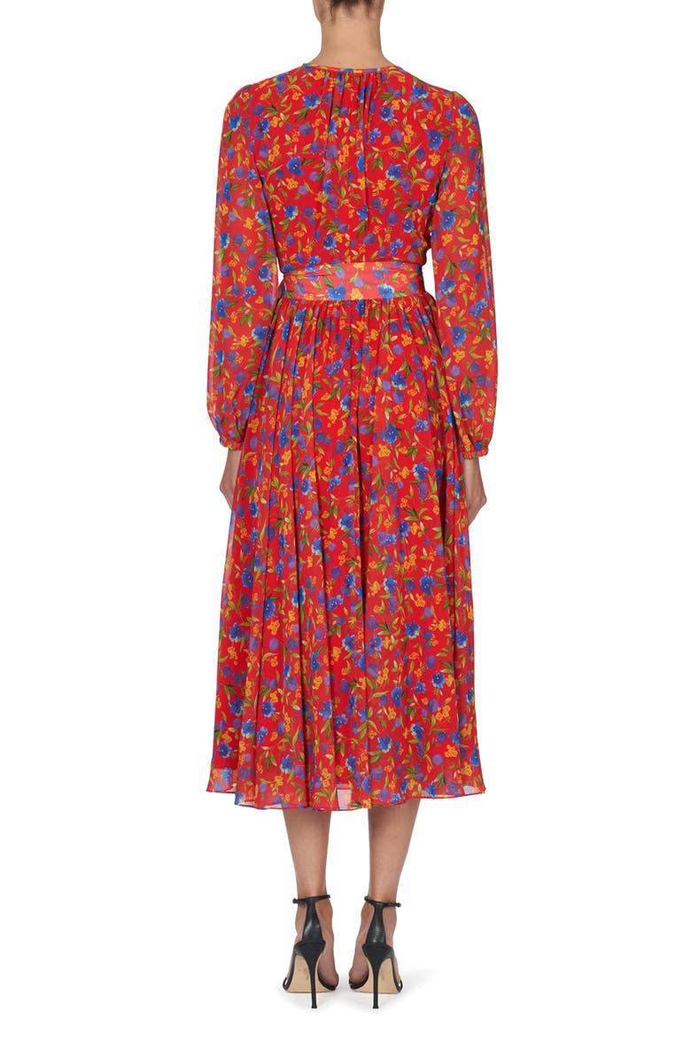 Floral Print Long Sleeve Chiffon Dress, Alternate, color, LACQUER RED