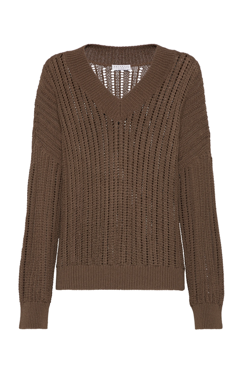 Brunello Cucinelli Sweater With Monili In Chocolate