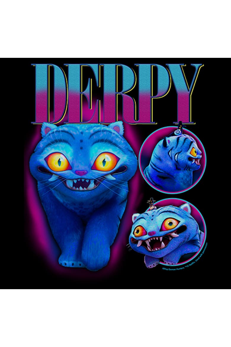 Girls' Supernatural Happy Derpy Cropped T-Shirt, Alternate, color, Black