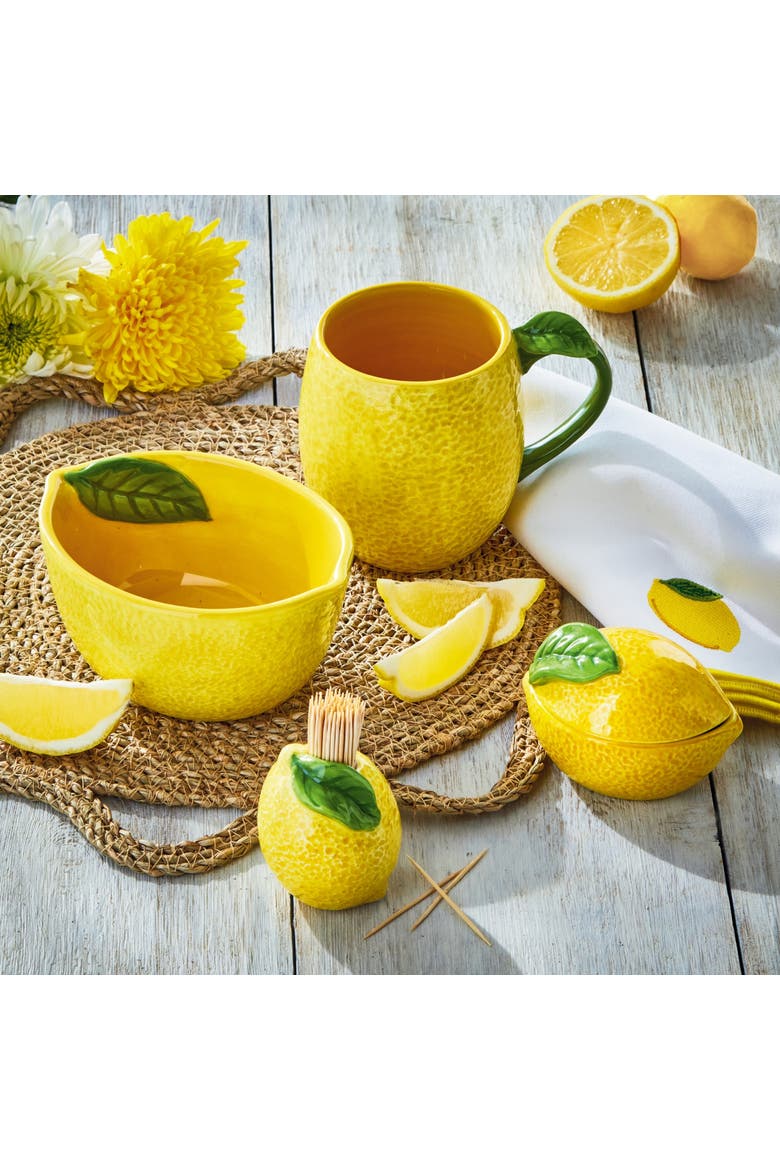 Lemon Sculpted Mug Yellow Multi Earthenware Summer, Alternate, color, Yellow