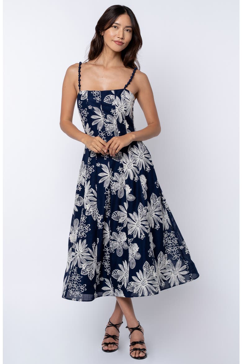 Namie Floral Embroidery A-Line Dress, Alternate, color, NAVY CREAM
