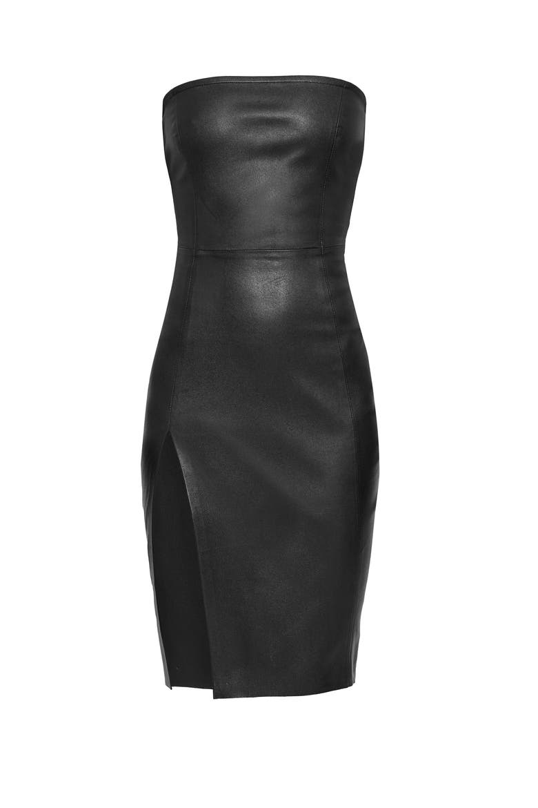 Aura Stretch Leather Dress, Alternate, color, Black