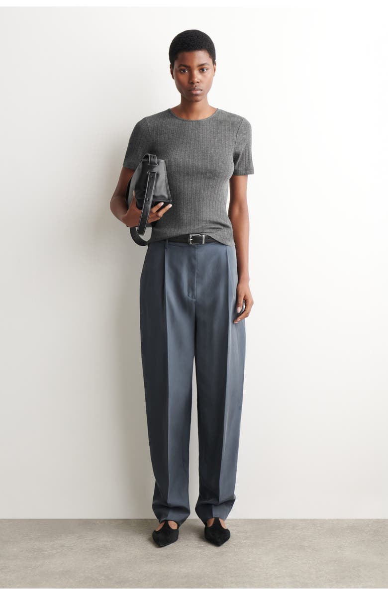 COS Pointelle-Knit T-Shirt, Alternate, color, Charcoal