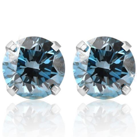 1/2 - 4 Ct Blue Diamond Studs in 14k Gold Lab Grown