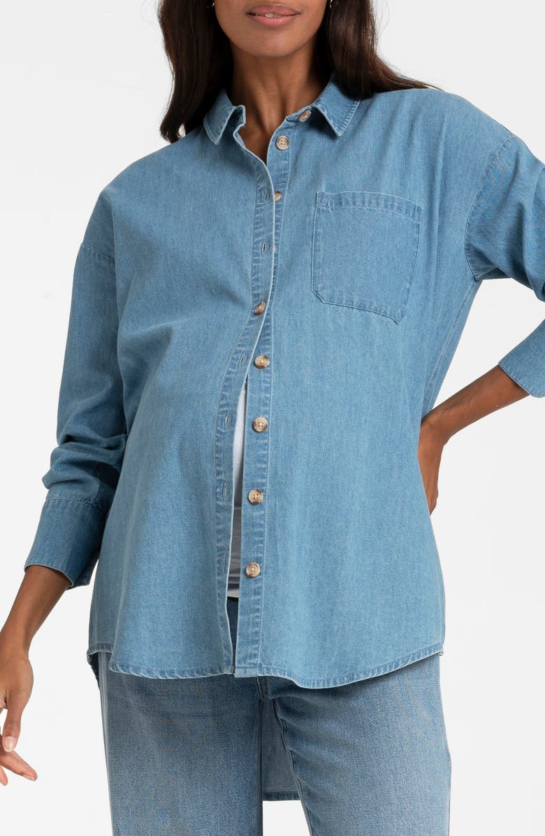 Seraphine Denim Button-Up Maternity Shirt, Main, color, 