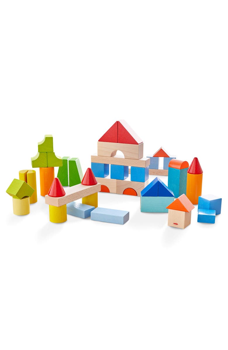 HABA Colored Wooden Building Blocks - 46 Piece Set of Wooden Toys, Stacking Toys for Toddlers 1-3 Ideal Open ended Toys, Made in Germany, Main, color, Multi