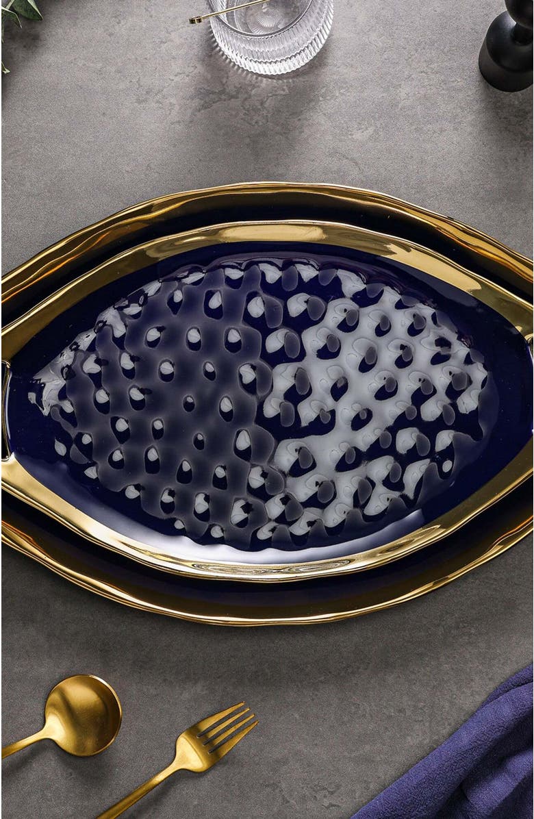 Stone Lain Florian Porcelain 2-Piece Serving Plate Set, Alternate, color, Blue
