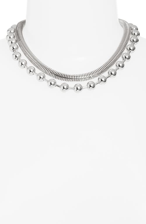 Open Edit Set Of 2 Snake & Ball Chain Necklaces In Rhodium