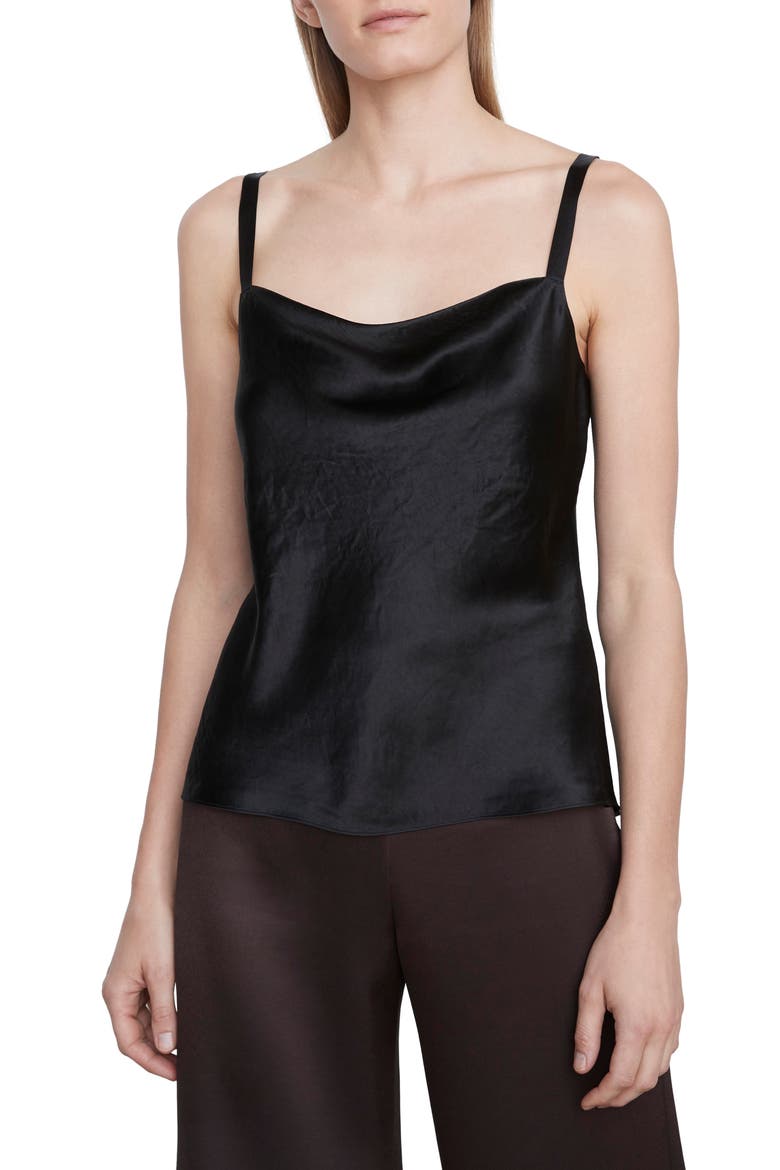 Satin Cowl Neck Camisole, Main, color, BLACK