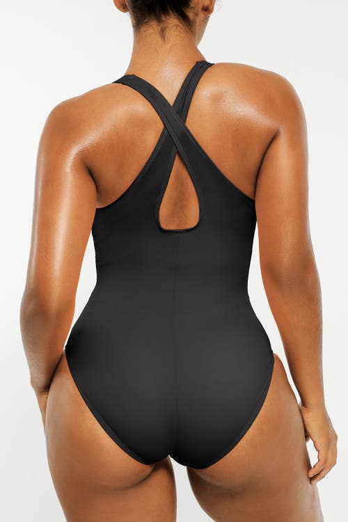 Shapellx Smart Sculpt Plunge Corset Shaping Swimsuit In Matte Black