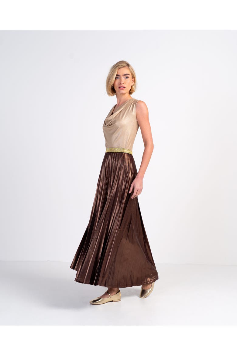 Metallic Full Pleated Skirt, Alternate, color, Rich Chocolate Shimmer