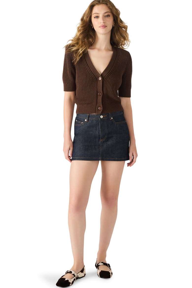 Janae Short Sleeve Cotton Blend Cardigan, Alternate, color, CHOCOLATE
