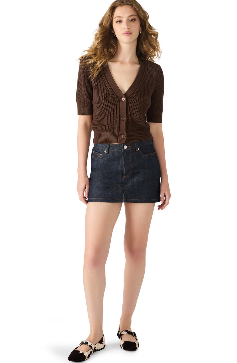 Steve Madden Janae Short Sleeve Cotton Blend Cardigan, Alternate, color, Chocolate