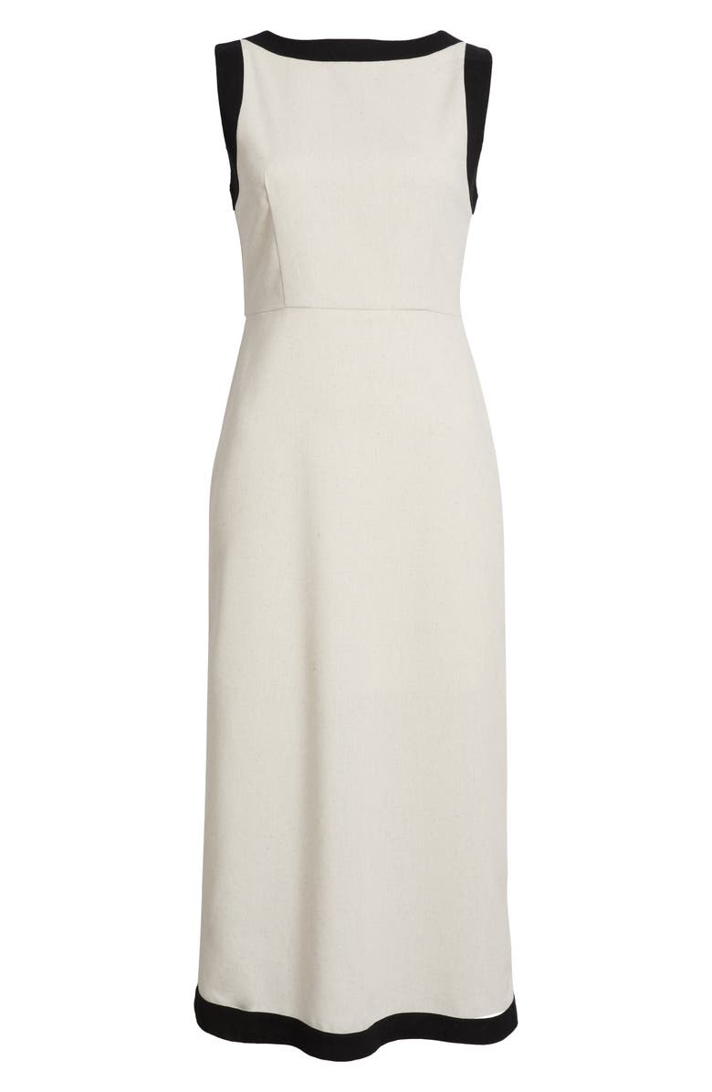 ZOE AND CLAIRE Contrast Trim Linen & Cotton Blend Midi Dress, Alternate, color,