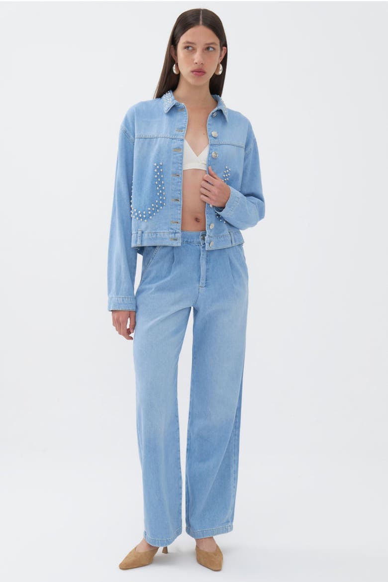 Studded Jean Jacket, Alternate, color, Blue
