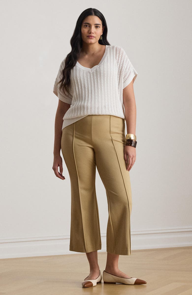 Lauren Ralph Lauren Ankle Flare Twill Pants, Alternate, color, Birch Beige